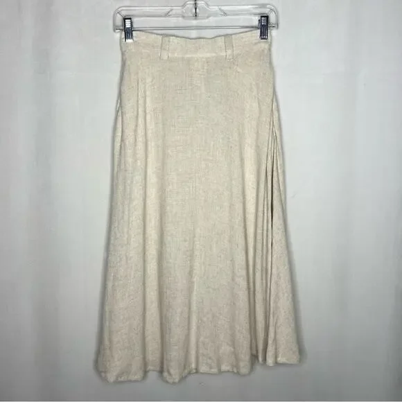 FRANK & OAK / oatmeal tan linen blend button front midi skirt / XS - Picture 2 of 7